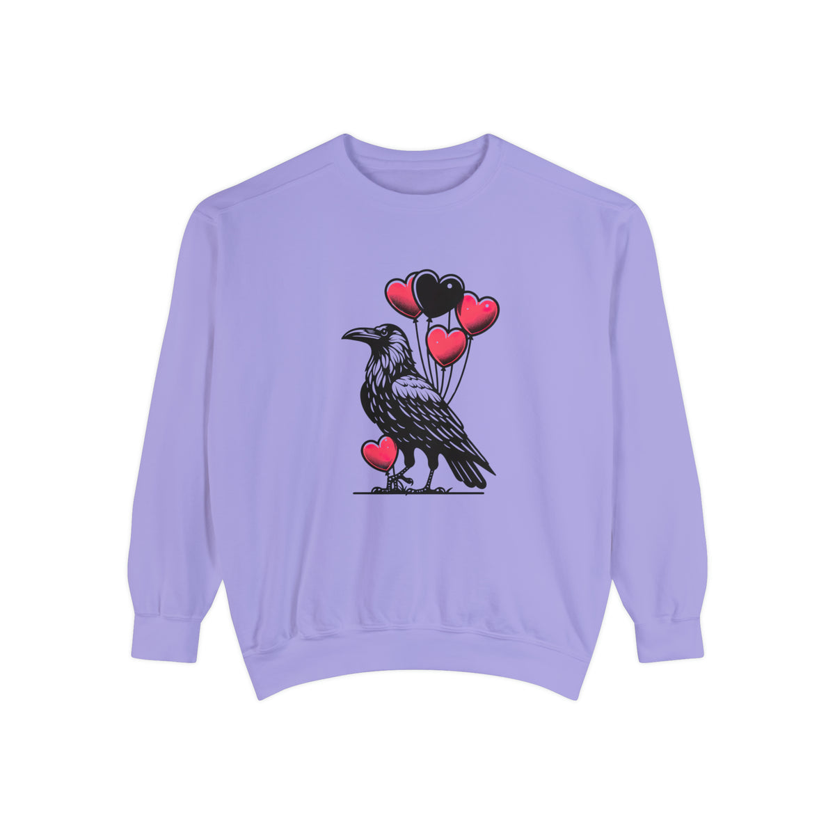 Crow Heart Balloons Valentines Day Shirt | Cute Crow Bird Lover Gift | Unisex Garment-Dyed Sweatshirt