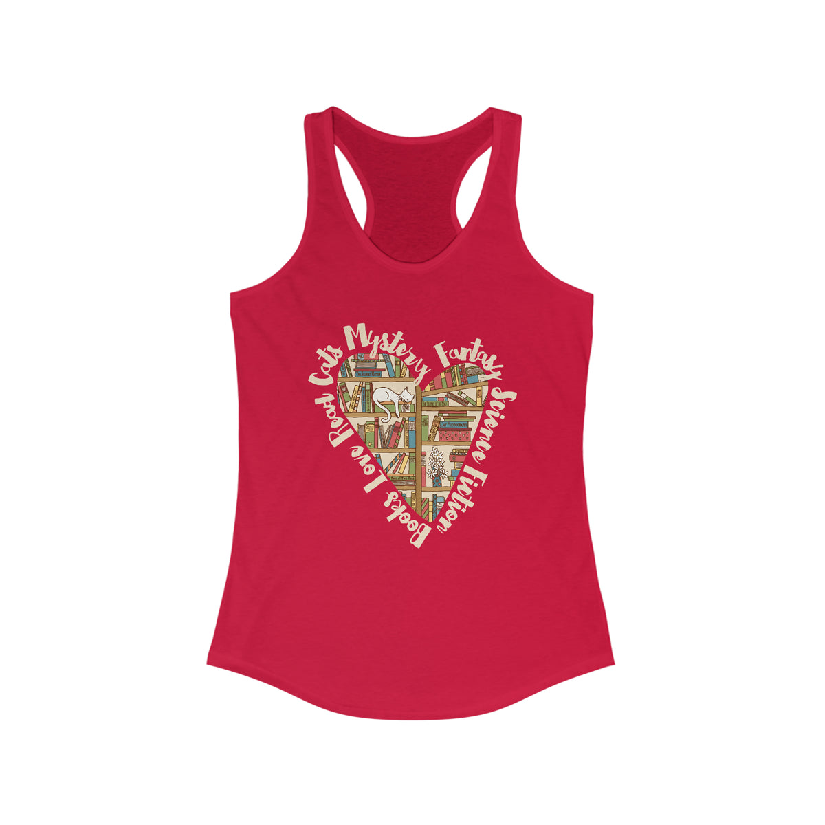 Book Lover Heart Cat Lady T-shirt | Cat Lover Bookworm Gifts | Women's Slim-fit Racerback Tank Top