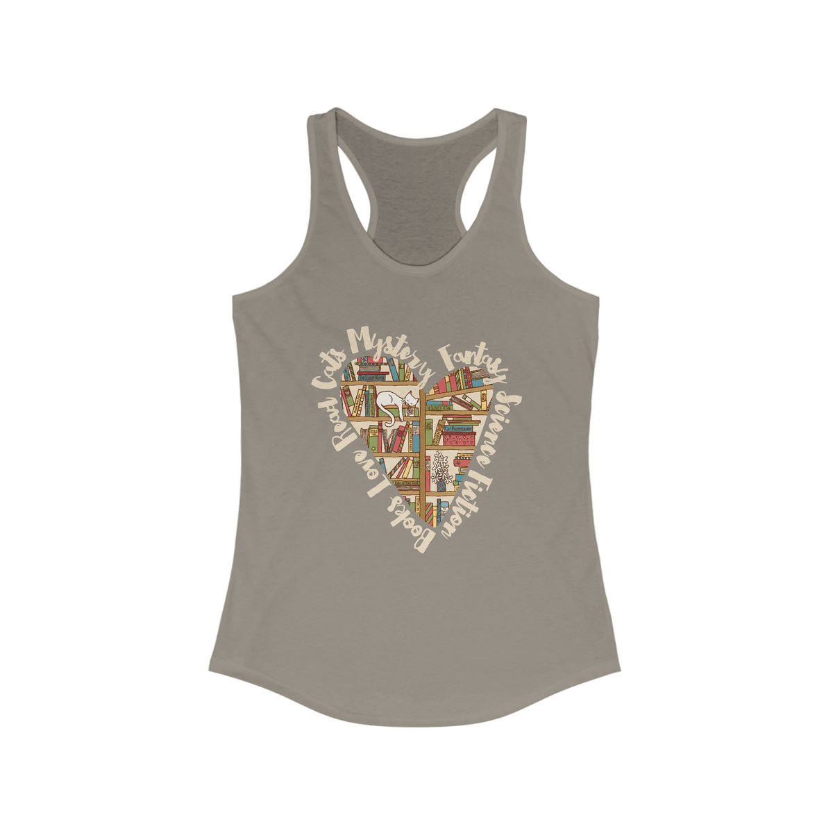 Book Lover Heart Cat Lady T-shirt | Cat Lover Bookworm Gifts | Women's Slim-fit Racerback Tank Top