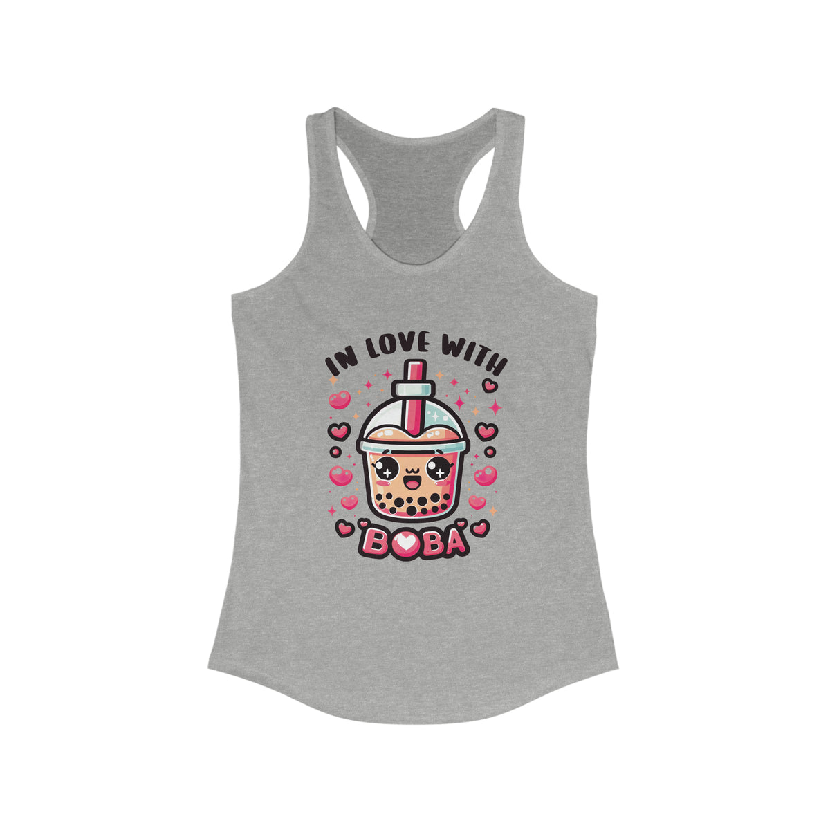 In Love With Boba Tea Lover Kawaii Shirt |  Cute Kawaii Valentine's Day Gift for Her | Women's Slim Fit Racerback Tank Top