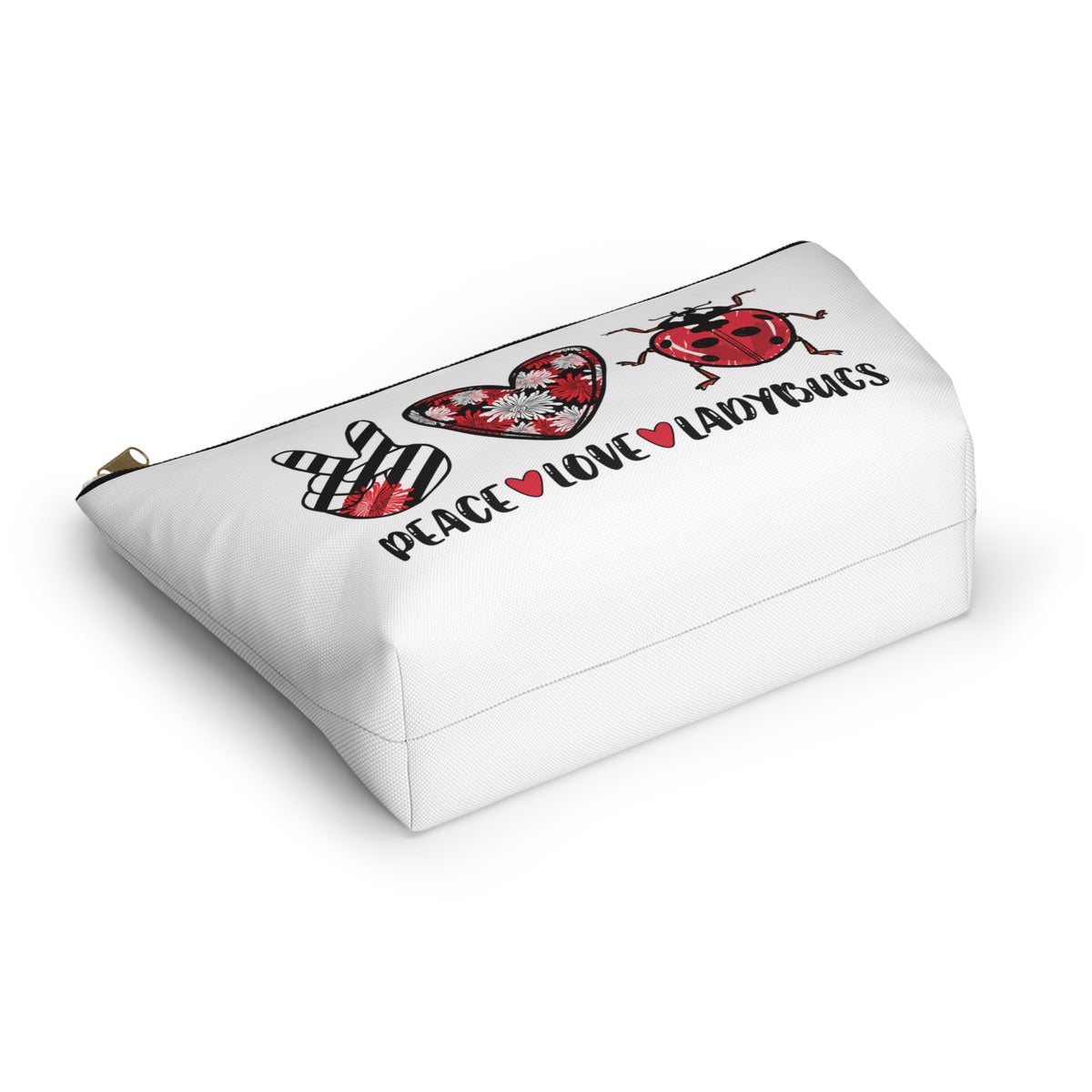 Peace Love Ladybug Gifts, Cute Makeup Bag, Lady Bug Make Up Bag, Accessory Pouch w T-bottom