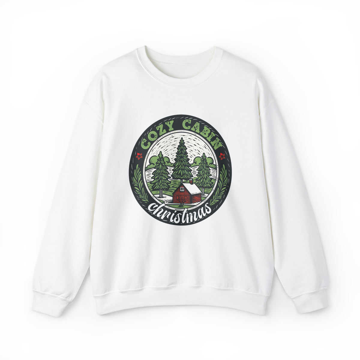 Cozy Cabin Christmas Tree Shirt | Vintage Christmas Gift For Her  | Unisex Crewneck Sweatshirt
