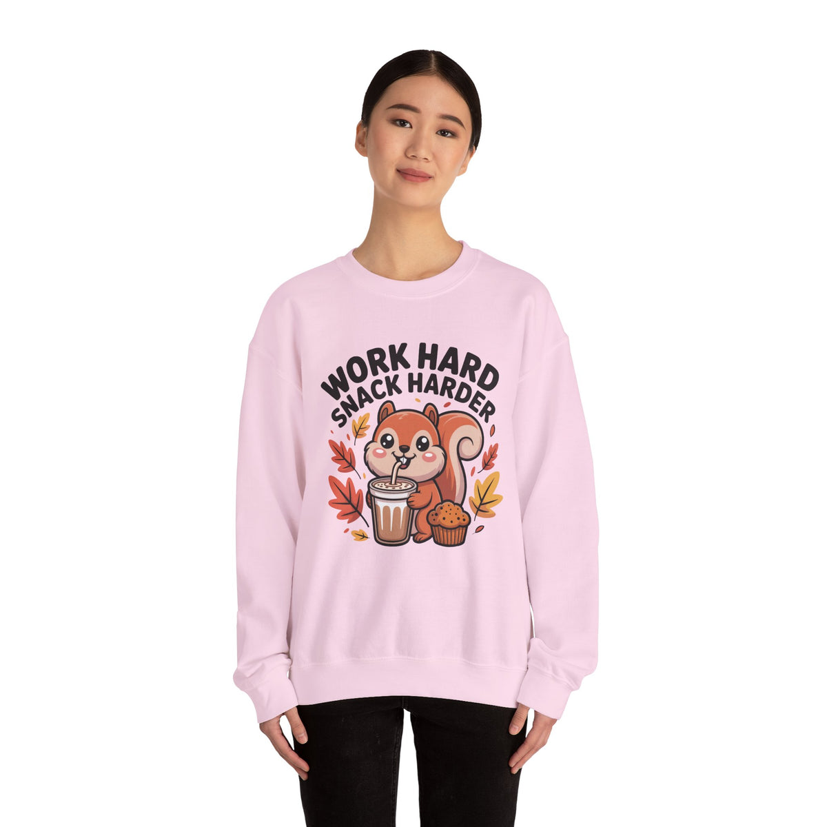 Work Hard Snack Harder Fall Chai Latte Shirt | Funny Squirrel Shirt | Unisex Crewneck Sweatshirt