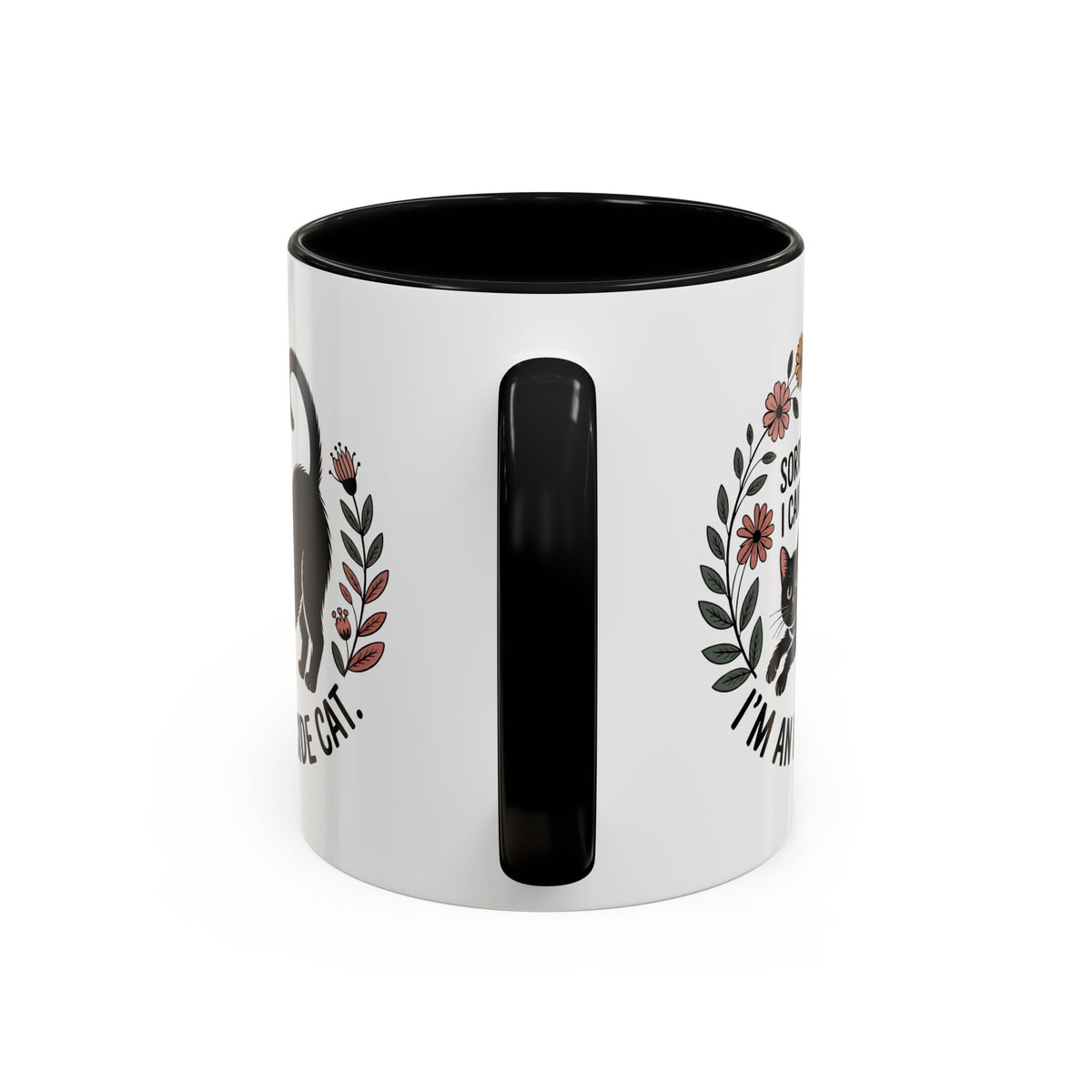 Indoor Cat Ceramic Coffee Mug | Accent Color Black Cat Cup | Sorry I Can't I'm an Indoor Cat |  Cat Lover Gift