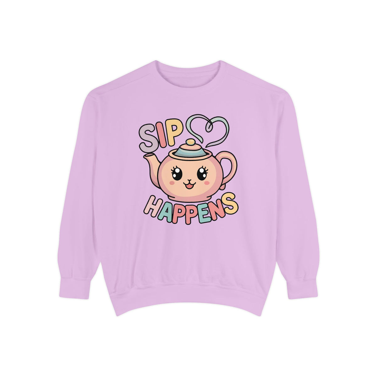 Sip Happens Karaii Tea Sweatshirt | Tea Lover Shirt | Unisex Garment-Dyed Sweatshirt