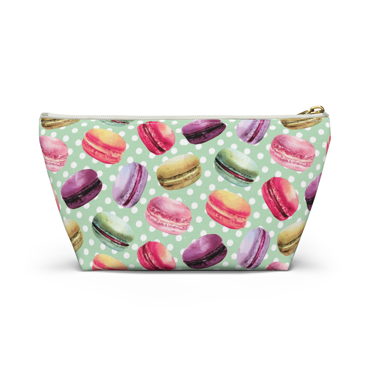 French Macaron Print Makeup Cosmetic Bag | Macaron Baking Gifts | Accessory Pouch with T-Bottom