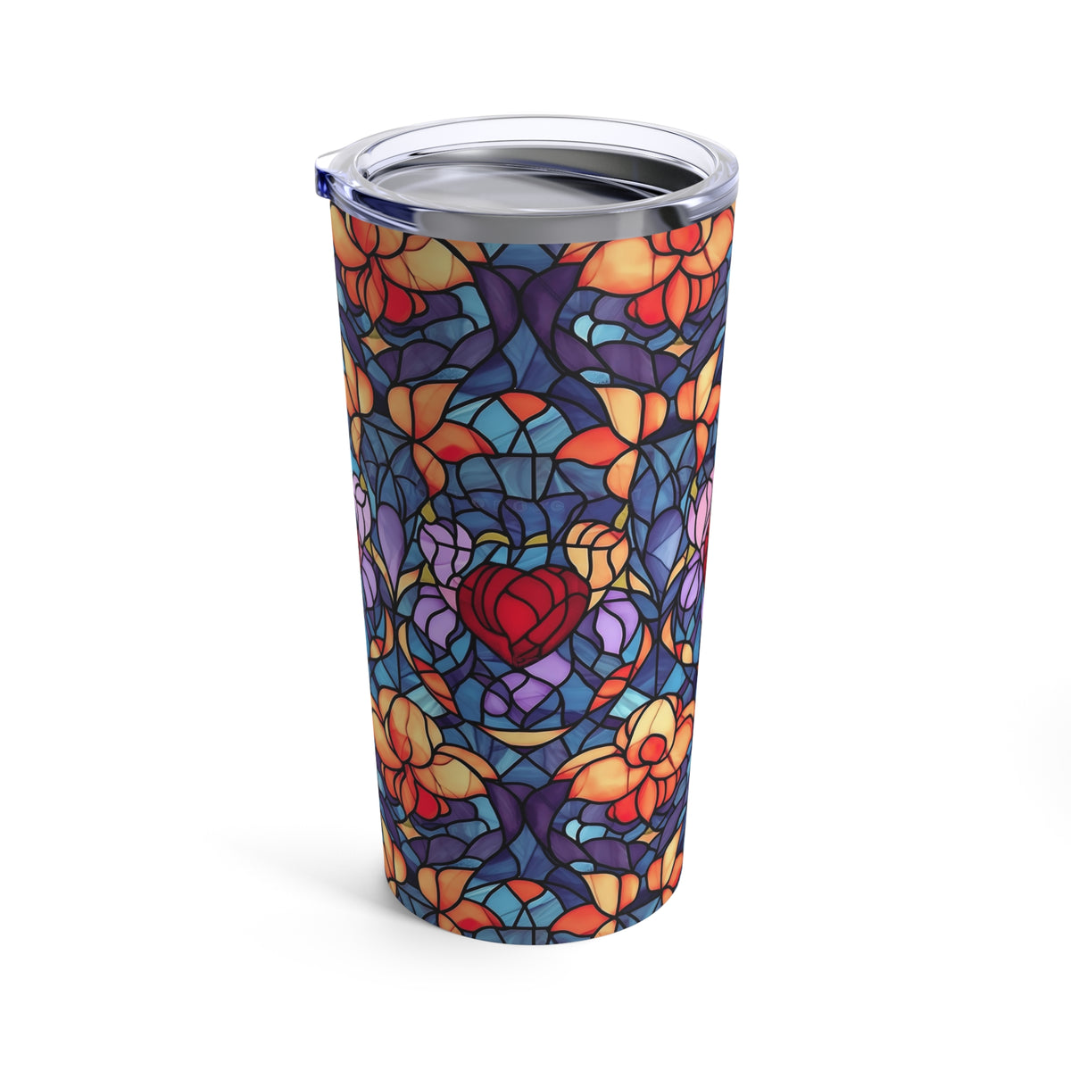 Valentine Heart Stained Glass Print Tumbler | Valentine Gift For Her | 20 oz Tumbler | Stainless Steel Insulated Travel Tumbler