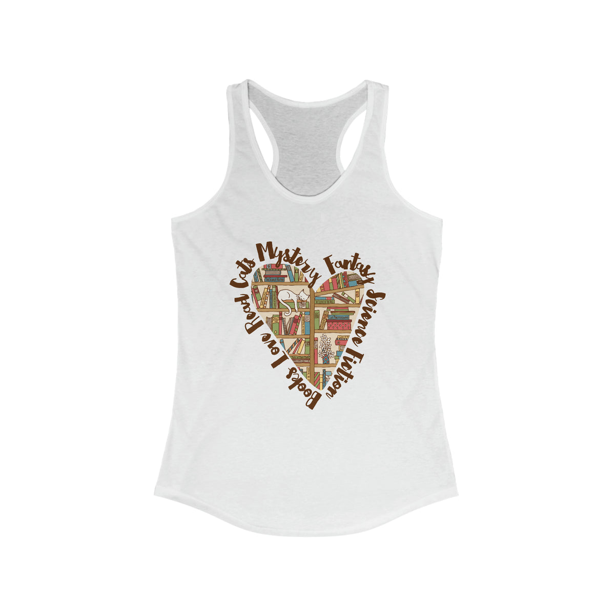 Book Lover Heart Cat Lady T-shirt | Cat Lover Bookworm Gifts | Women's Slim-fit Racerback Tank Top