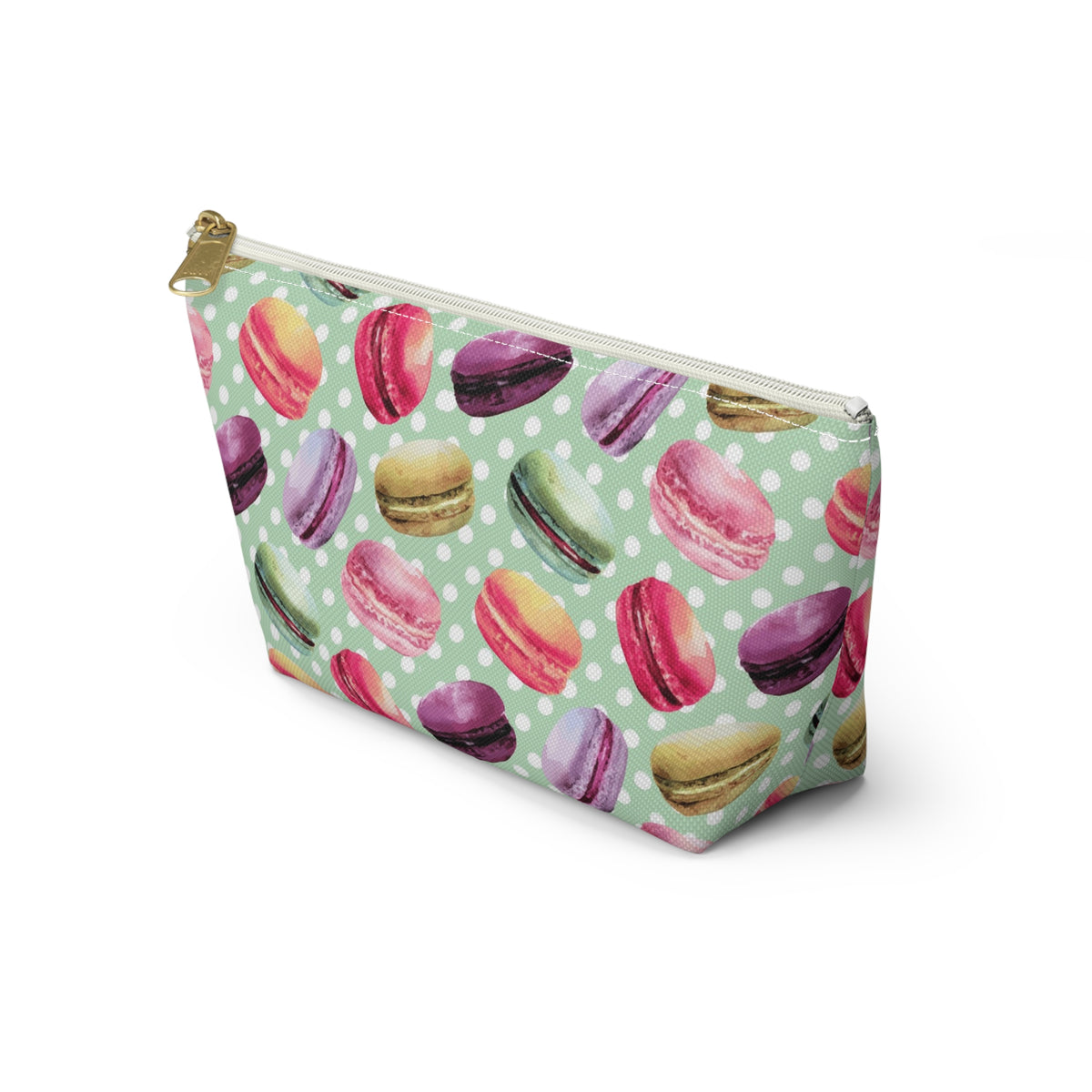 French Macaron Print Makeup Cosmetic Bag | Macaron Baking Gifts | Accessory Pouch with T-Bottom