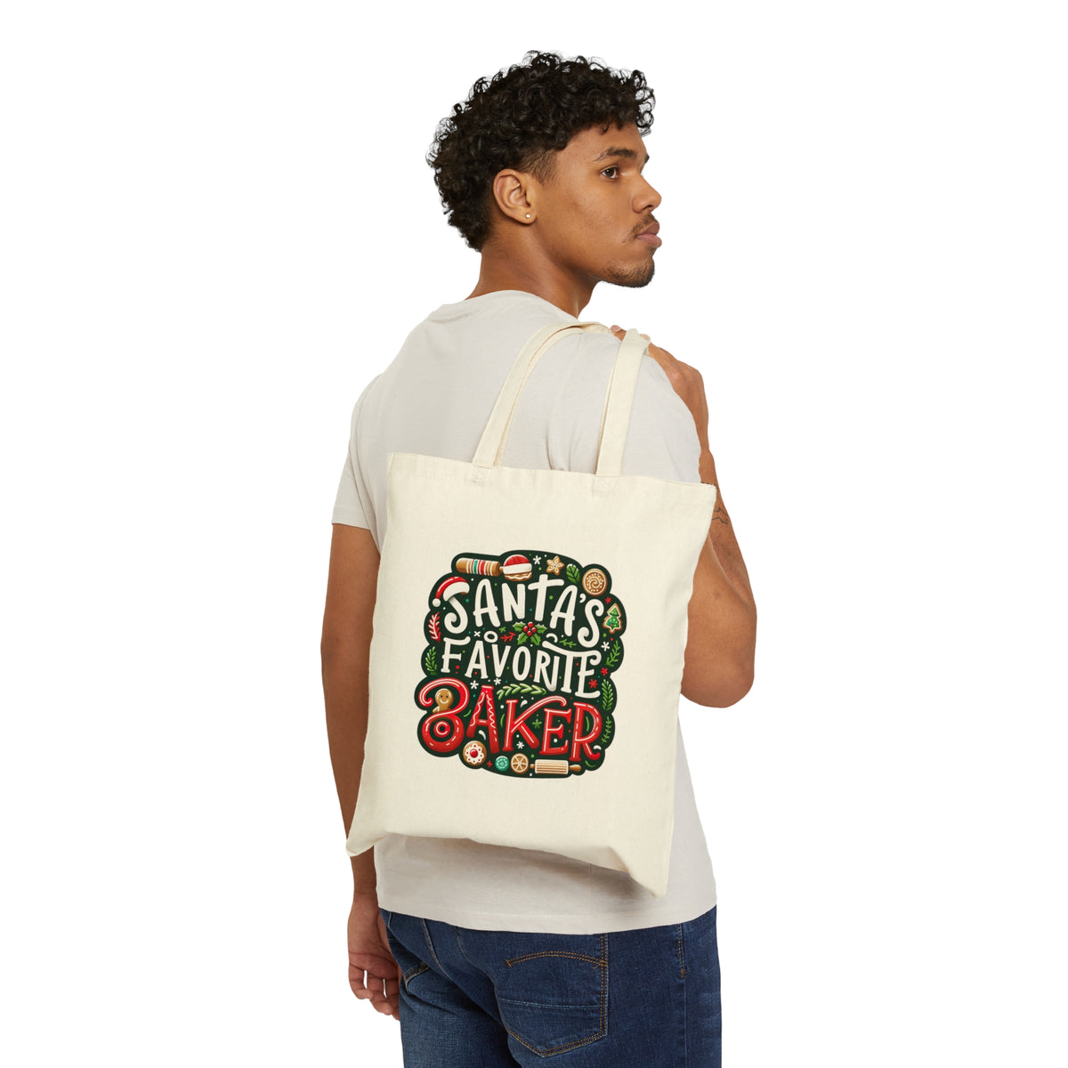 Santa's Favorite Baker Christmas Baking Tote | Cute Baker Gift  Bag | Cotton Canvas Tote Bag