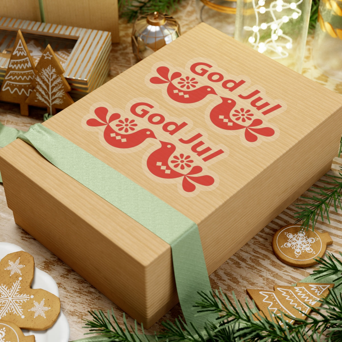 God Jul Folk Art Vinyl Sticker Set | Scandi Nordic Norwegian Christmas Gifts | Vinyl Kiss-Cut Stickers