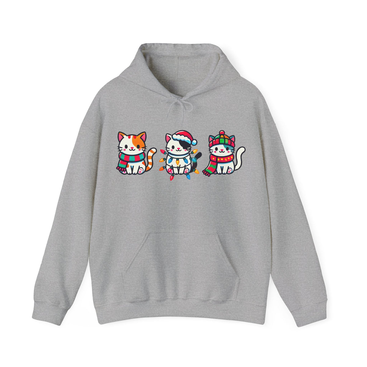 Cute Kawaii Cat Christmas Lights Shirt | Christmas Cat Sweatshirt Hoodie | Cat Lover Gift For Her | Unisex Hooded Sweatshirt