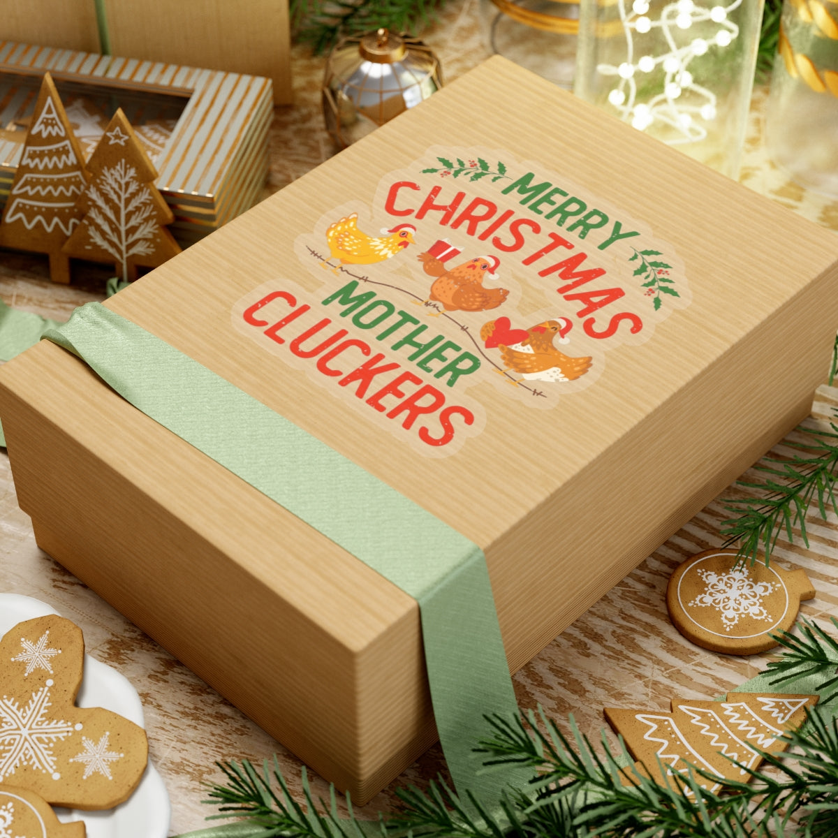 Funny Merry Christmas Chicken Vinyl Stickers | Chicken Farmer Gift  | Kiss-Cut Stickers