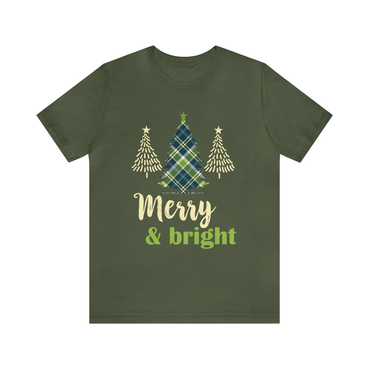 Merry & Bright Christmas Tree Plaid Shirt | Cute Christmas Gift | Unisex Jersey T-shirt