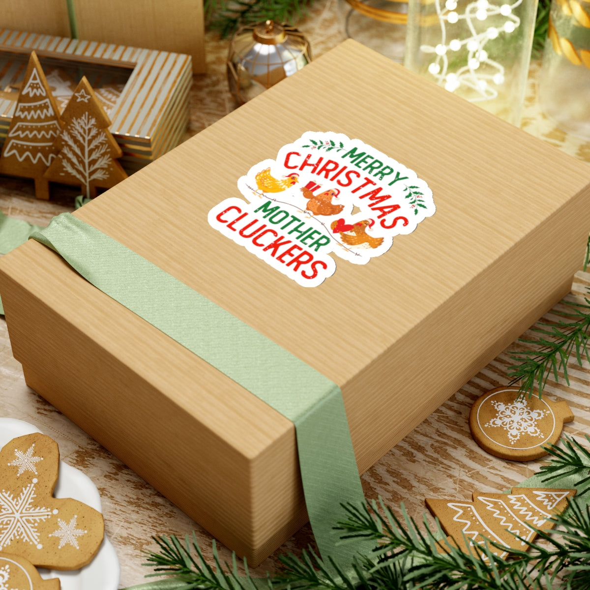 Funny Merry Christmas Chicken Vinyl Stickers | Chicken Farmer Gift  | Kiss-Cut Stickers