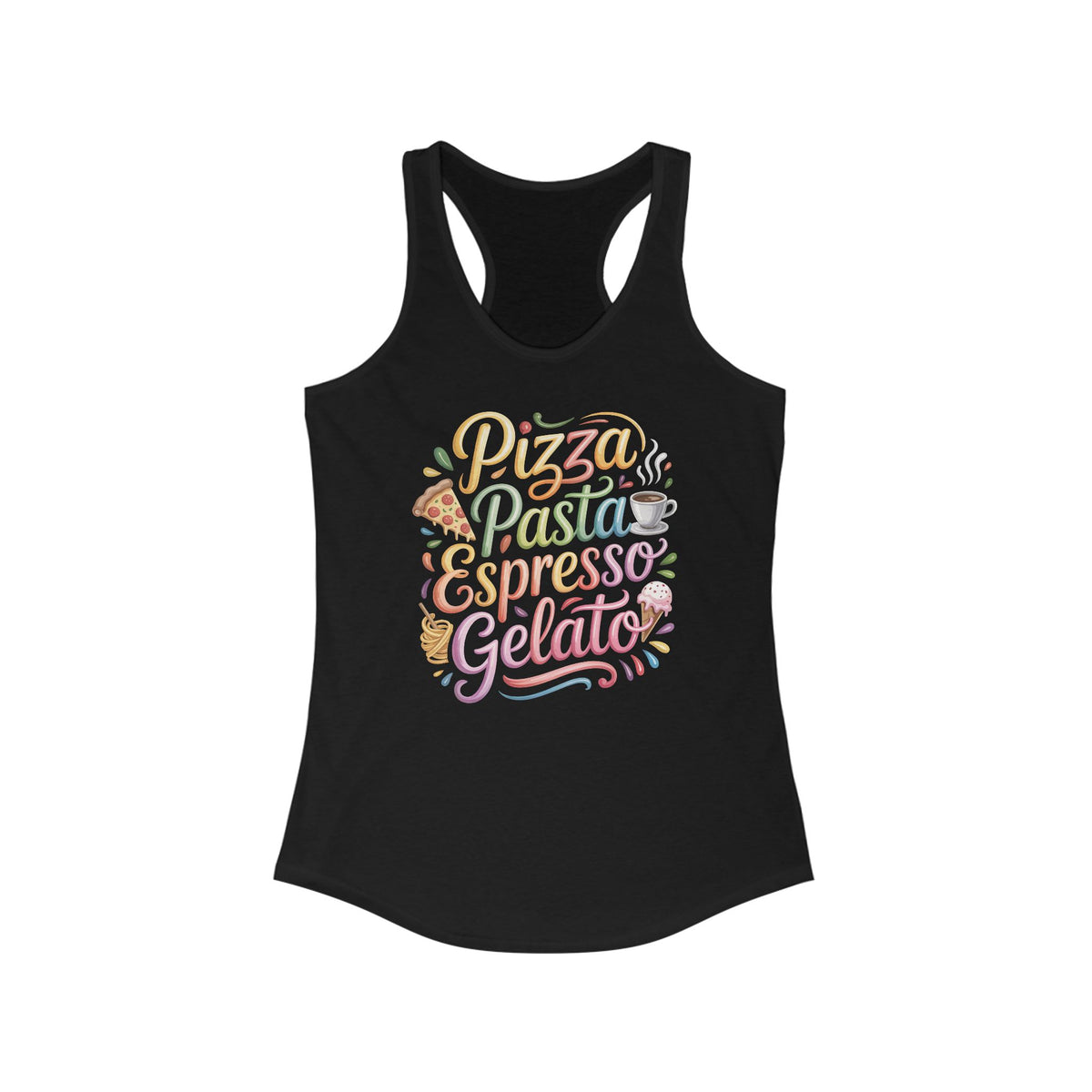 Pizza Pasta Espresso Gelato Italian Shirt | Italy Travel Lover Gift | Women's Racerback Tank Top
