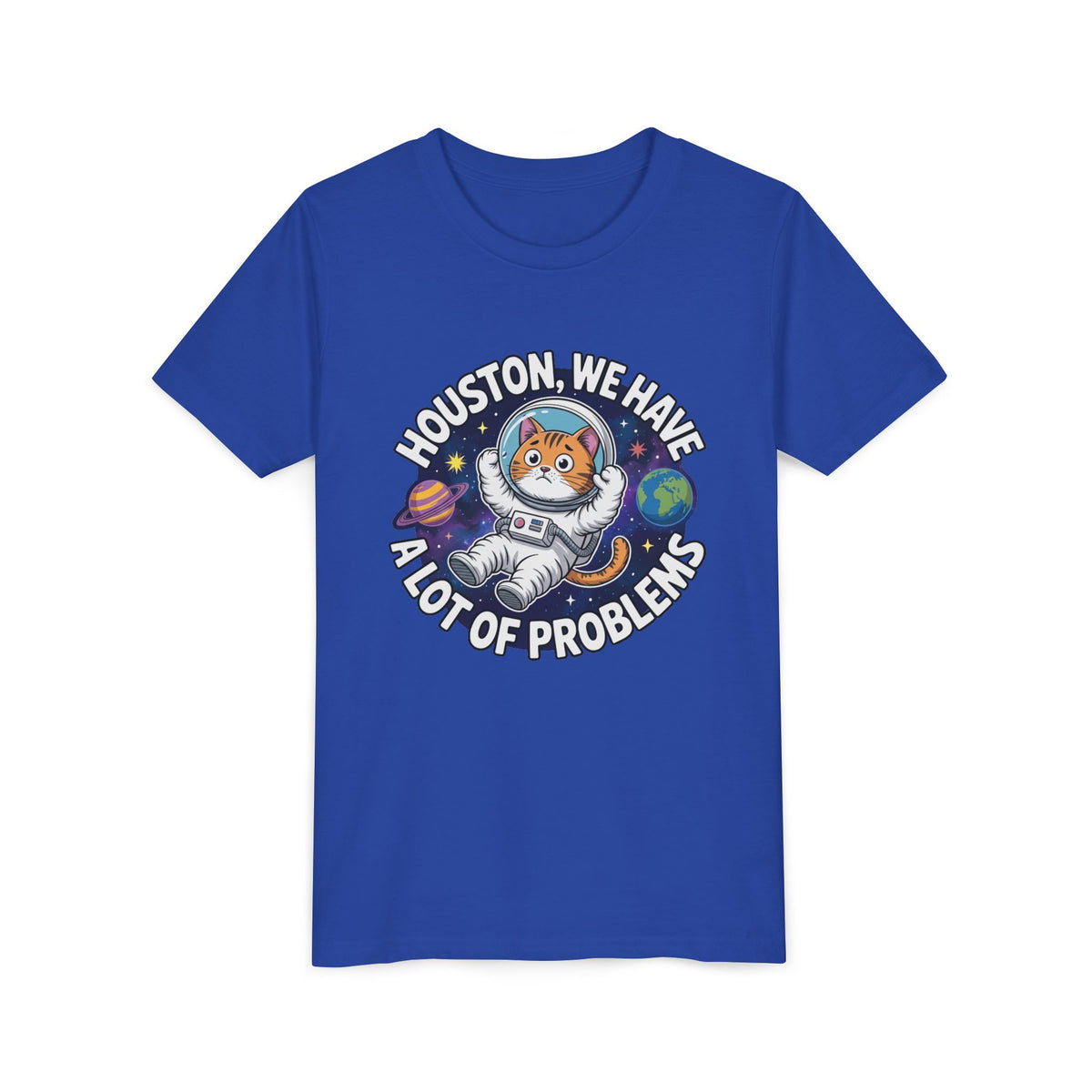 Funny Astronaut Cat Youth Shirt | Houston We Have Problems Kids T-shirt | Cat Lover Gift | Nerdy Space Tee