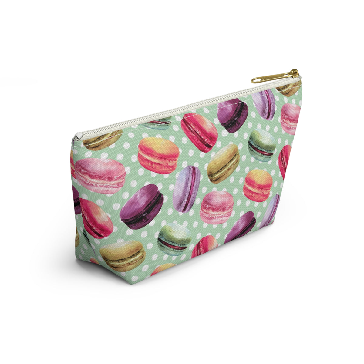 French Macaron Print Makeup Cosmetic Bag | Macaron Baking Gifts | Accessory Pouch with T-Bottom
