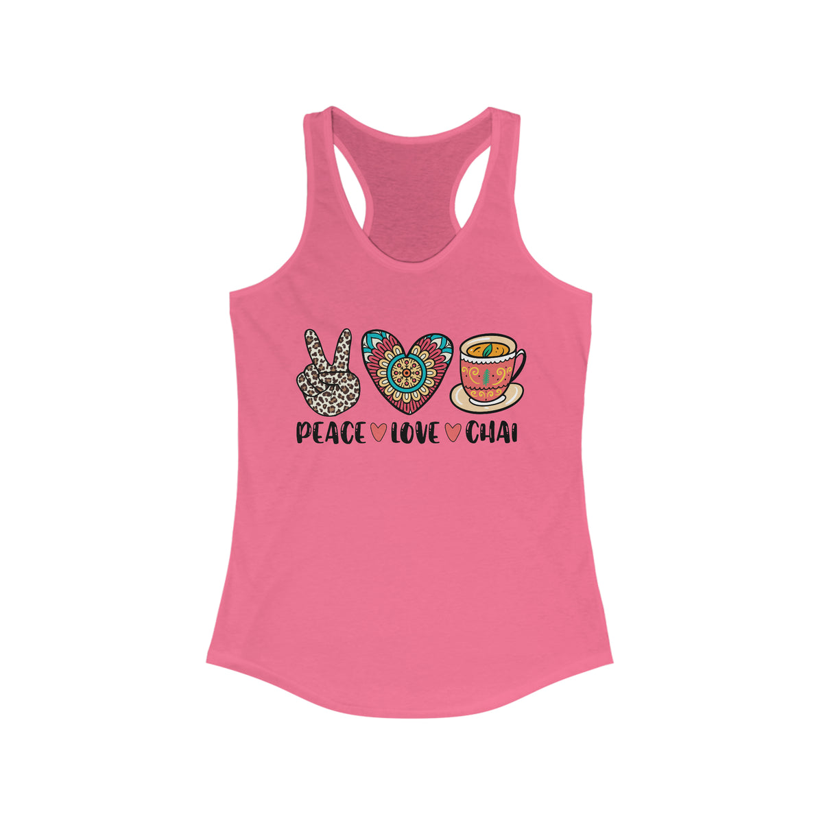 Peace Love Chai Tea Leopard Print Tea Shirt | Tea Lover Gift Indian Shirt | Women's Slim-fit Racerback Tank Top