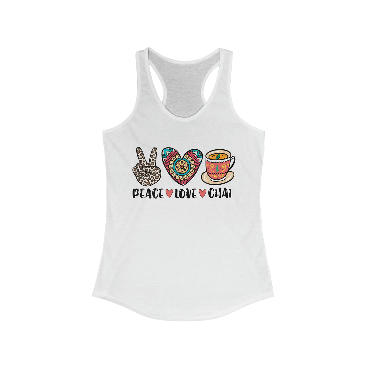 Peace Love Chai Tea Leopard Print Tea Shirt | Tea Lover Gift Indian Shirt | Women's Slim-fit Racerback Tank Top