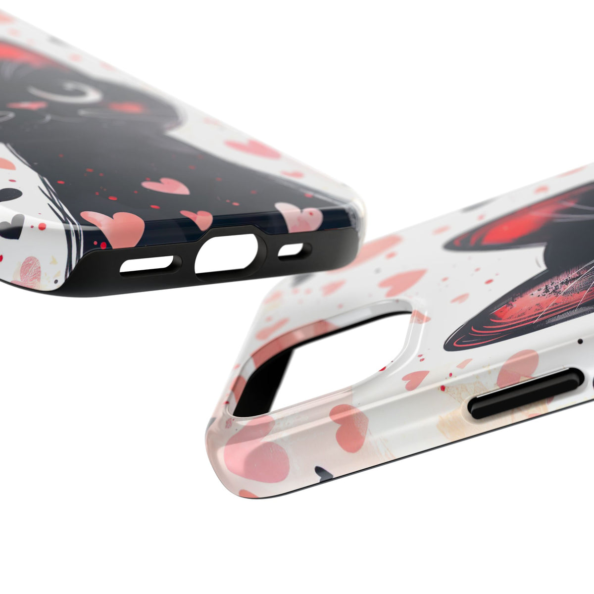 Cute Black Cat Valentine iPhone Case | Pink Heart Tough Phone Case | Kawaii Cat Lover Gift
