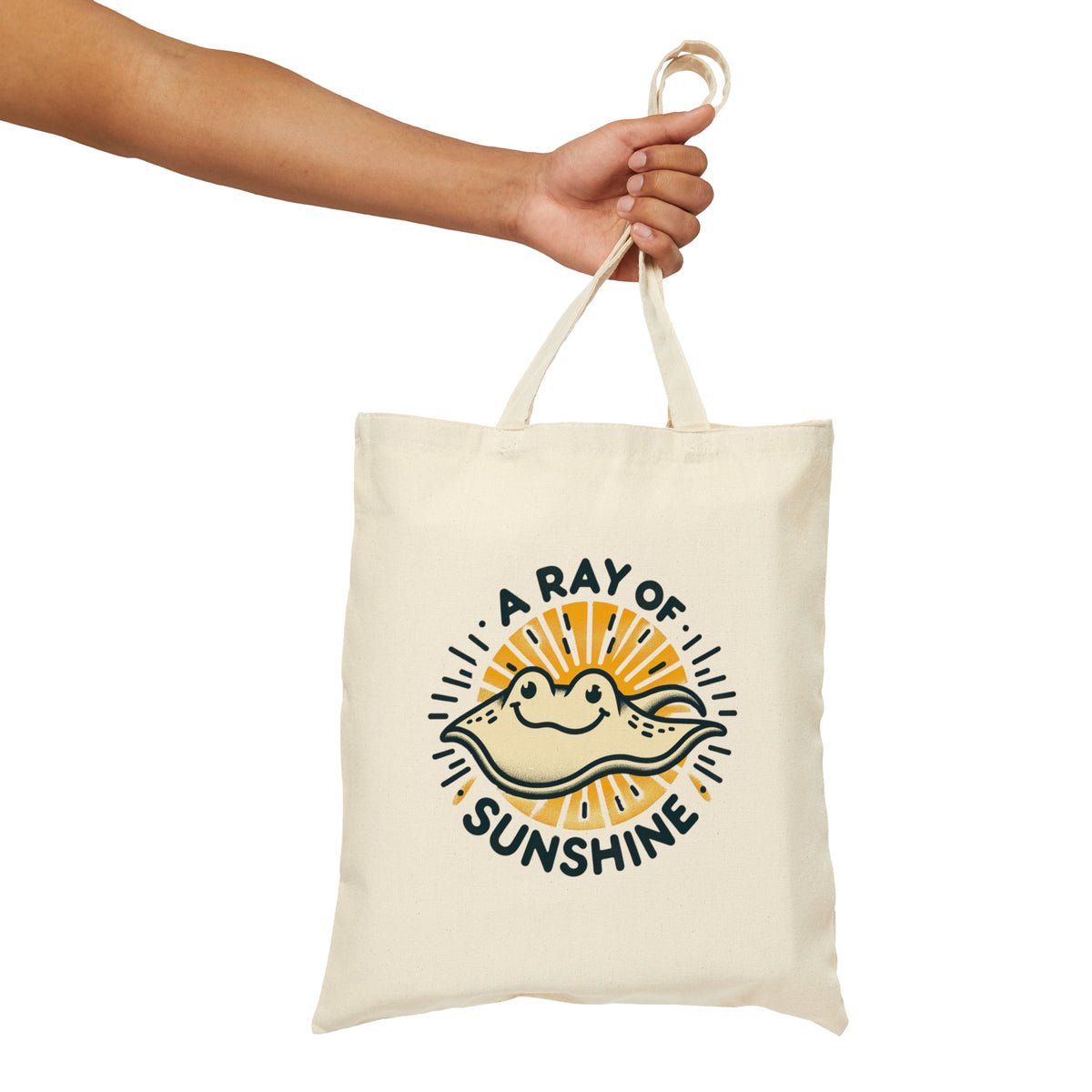 A Ray of Sunshine Cute Stingray Tote Bag | Surfer Tote | Ocean Lover Gift | Cotton Canvas Tote Bag
