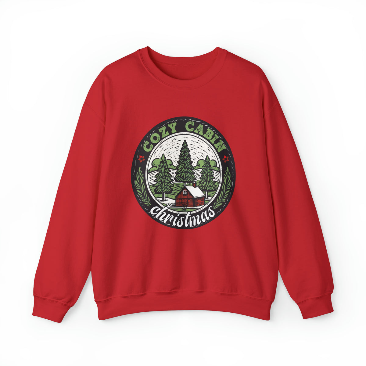 Cozy Cabin Christmas Tree Shirt | Vintage Christmas Gift For Her  | Unisex Crewneck Sweatshirt