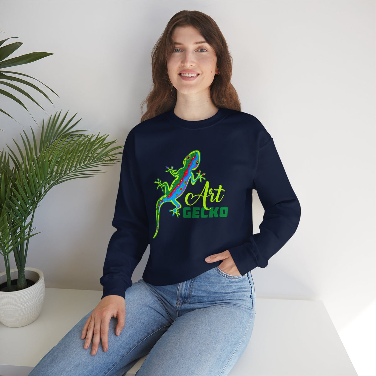 Gecko Lizard Neon Line Art Tropical Shirt | Art Nature Gift | Unisex Crewneck Sweatshirt