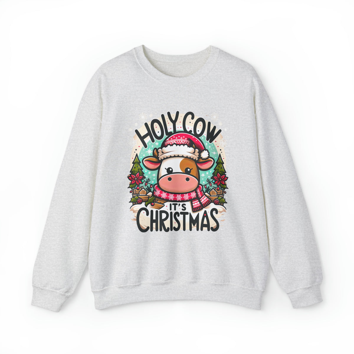 Holy Cow It's Christmas Sweatshirt | Cute Cow Shirt | Farm Girl Gift | Cow Christmas Shirt  | Unisex Crewneck Sweatshirt