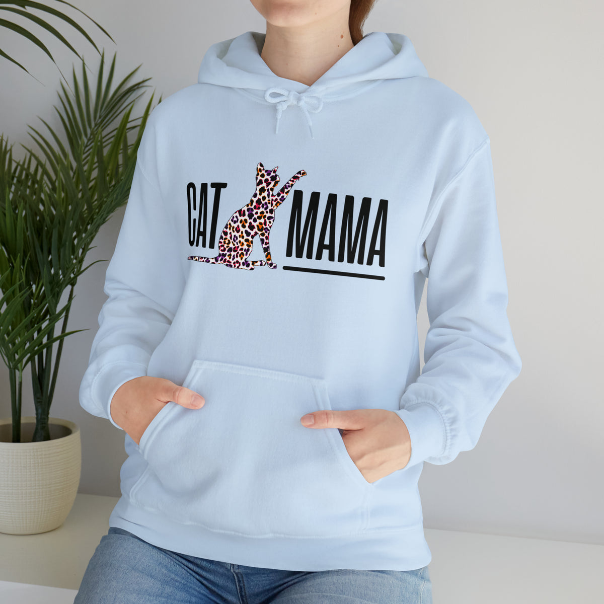 Cat Mama Leopard Print Mother's Day Shirt | Unisex Hooded Sweatshirt