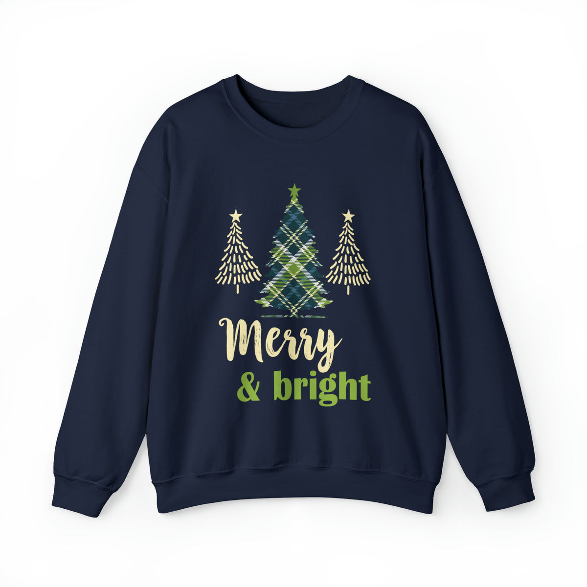 Merry & Bright Christmas Tree Plaid Shirt | Cute Christmas Gift | Unisex Crewneck Sweatshirt