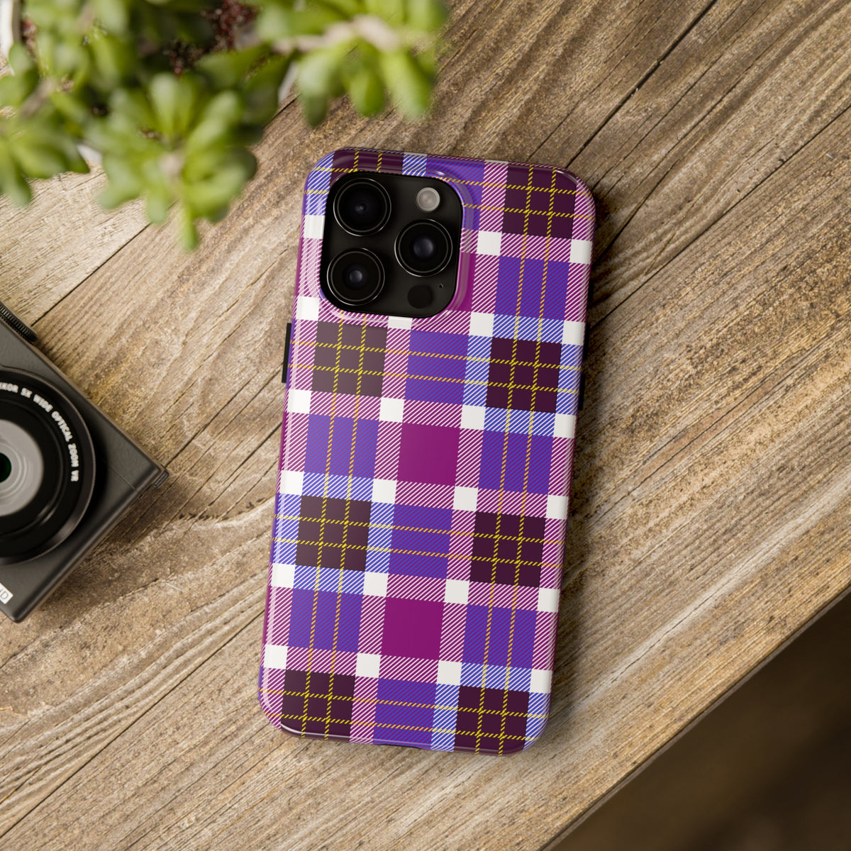 Holiday Purple Plaid iPhone Case | iPhone 15 14 13 12 11 Phone Case | Purple Christmas Gift | Tough Impact-resistant Phone Case