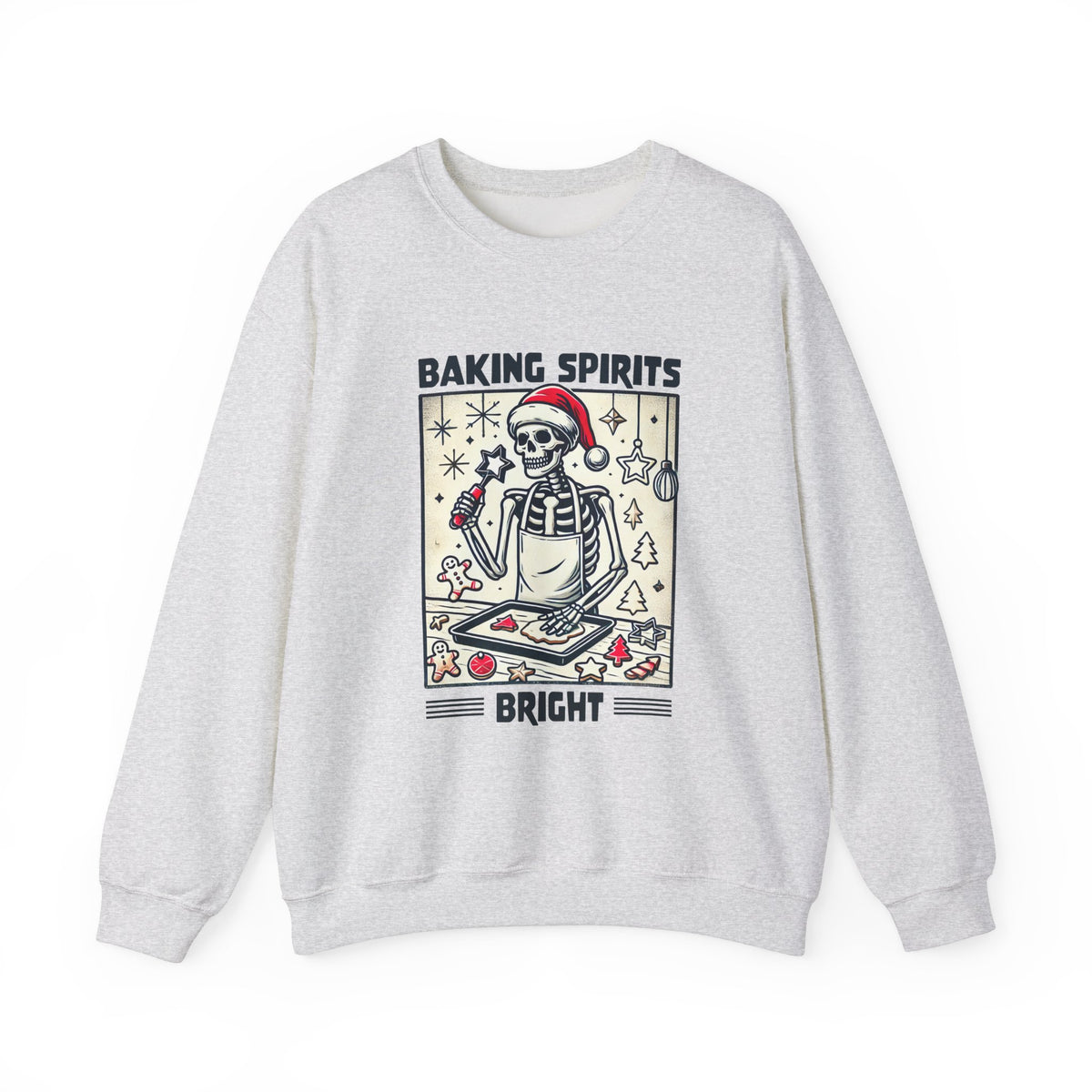 Baking Spirits Bright Christmas Skeleton Shirt | Christmas Baking Shirt | Goth Christmas Gift | Unisex Crewneck Sweatshirt