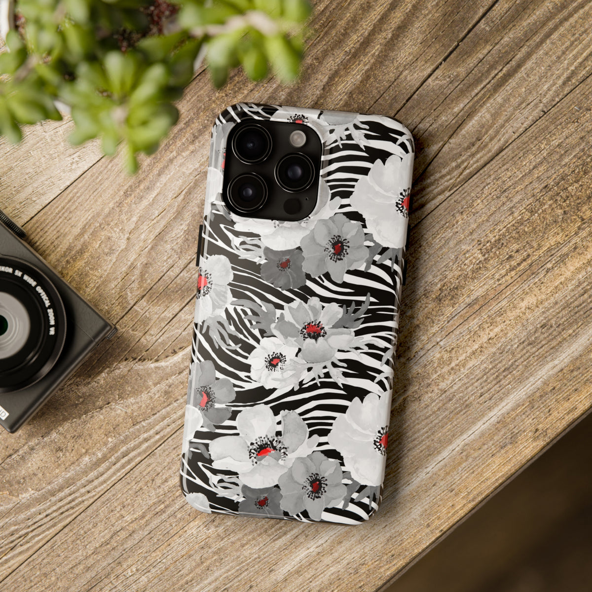 Tropical Zebra Print iPhone Case | iPhone 15 14 13 12 11 Phone Case | Hawaiian Flower Gift | Tough Impact-resistant Phone Case