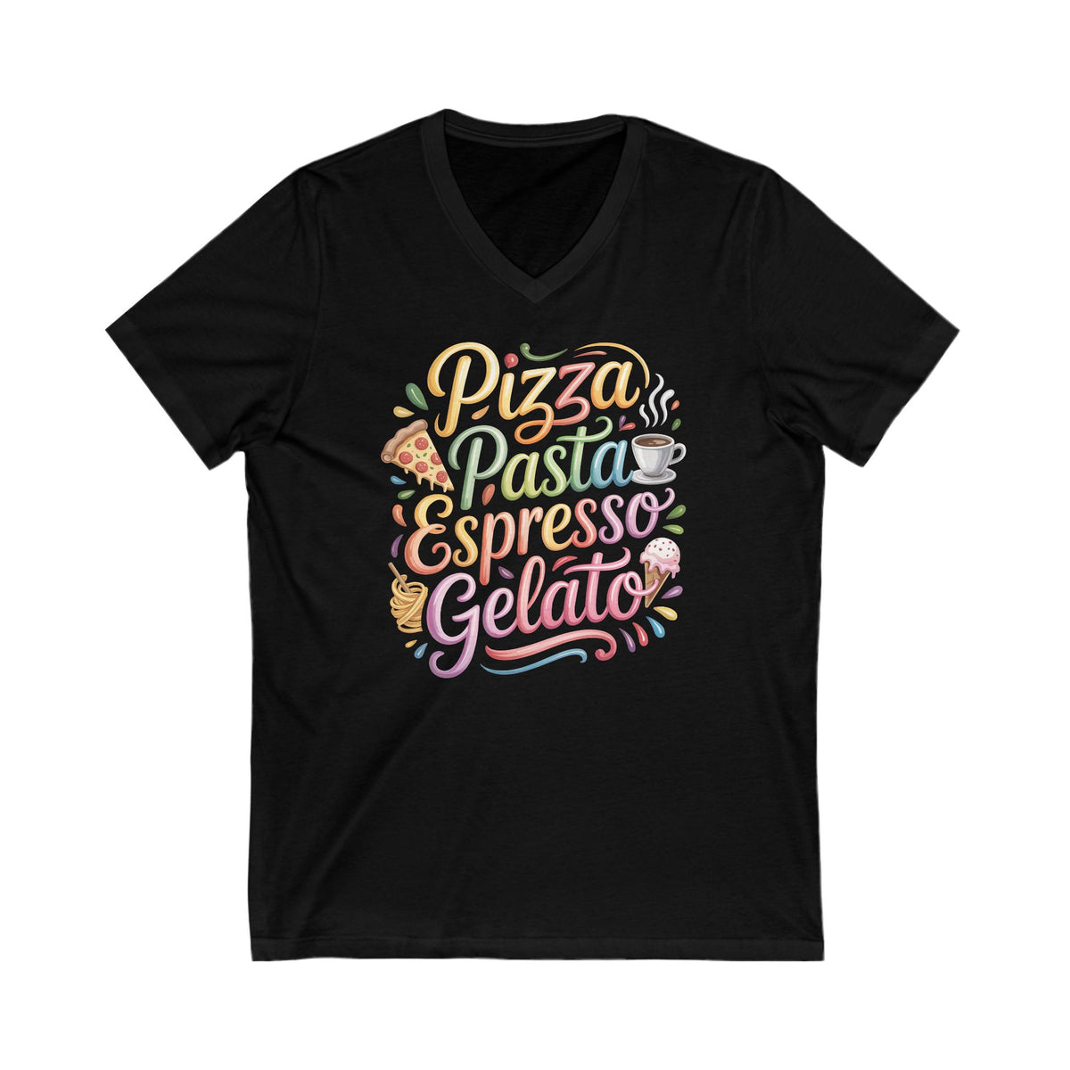 Pizza Pasta Espresso Gelato Italian Shirt | Italy Travel Lover Gift | Unisex Jersey V-neck T-shirt