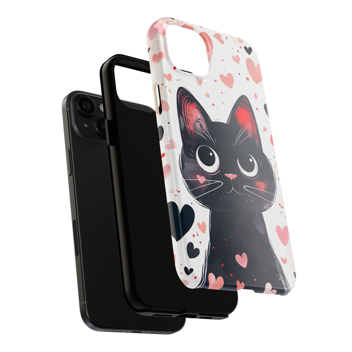 Cute Black Cat Valentine iPhone Case | Pink Heart Tough Phone Case | Kawaii Cat Lover Gift