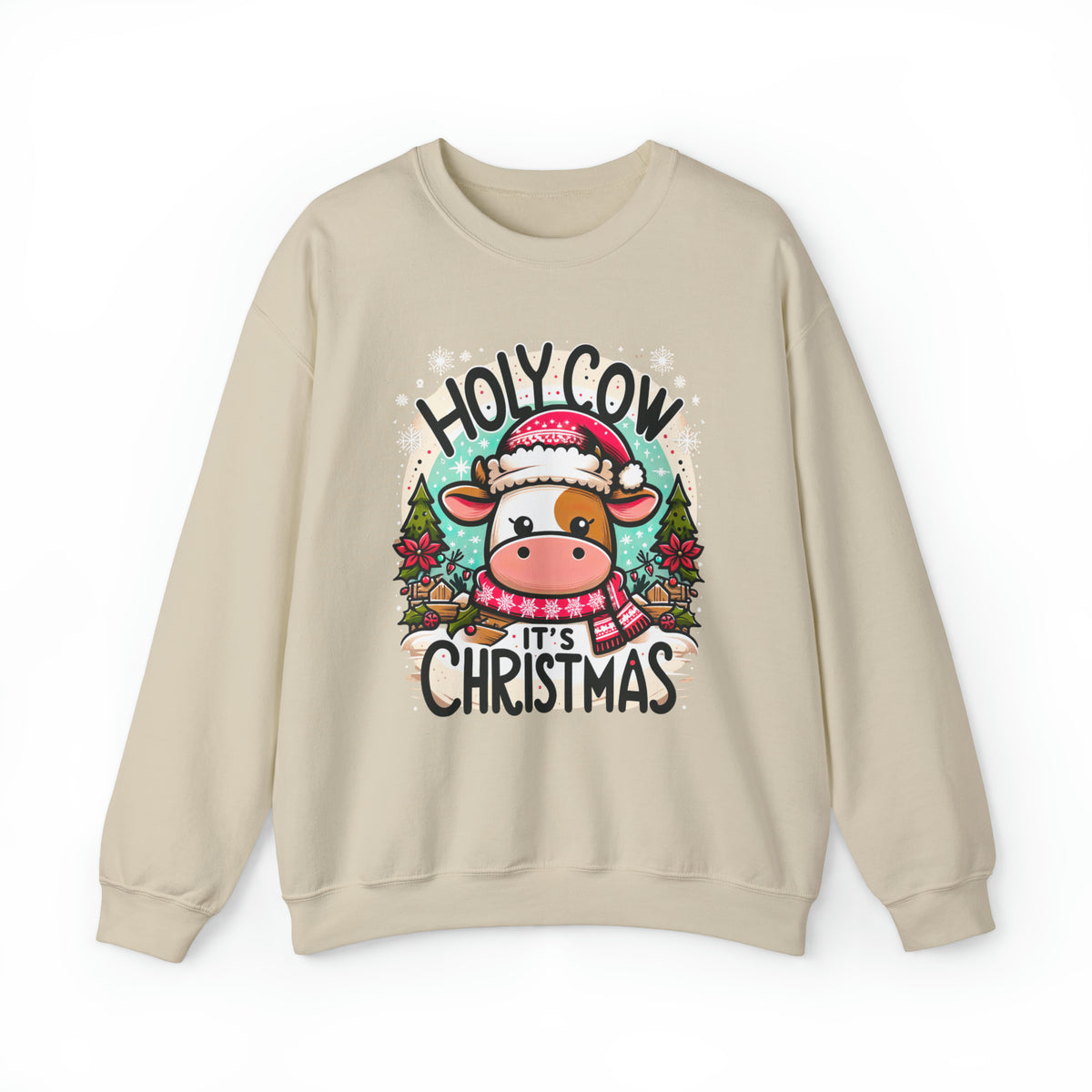 Holy Cow It's Christmas Sweatshirt | Cute Cow Shirt | Farm Girl Gift | Cow Christmas Shirt  | Unisex Crewneck Sweatshirt