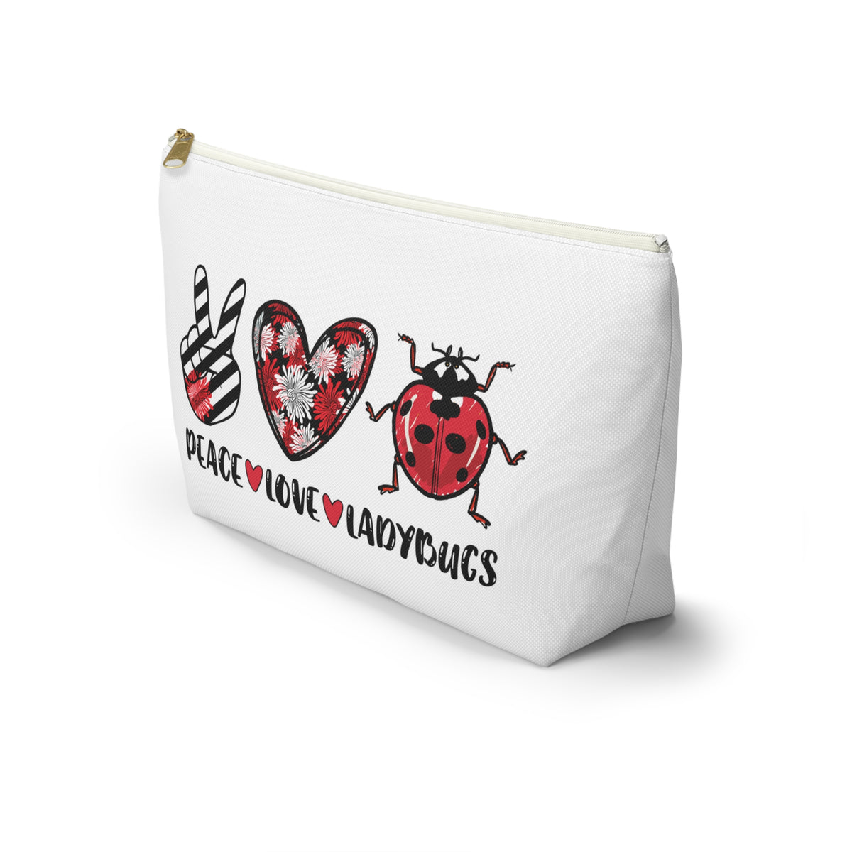 Peace Love Ladybug Gifts, Cute Makeup Bag, Lady Bug Make Up Bag, Accessory Pouch w T-bottom