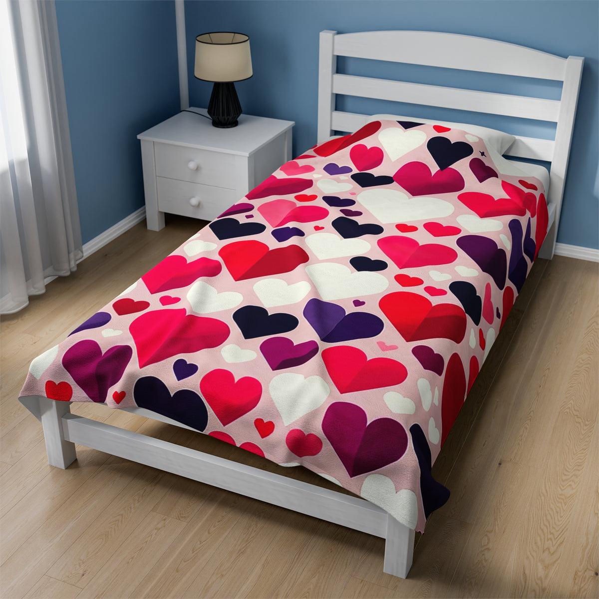 Cute Valentine Soft Throw Blanket | Valentine Hearts Velveteen Plush Blanket | Valentine Gift for Her | Velveteen Blanket