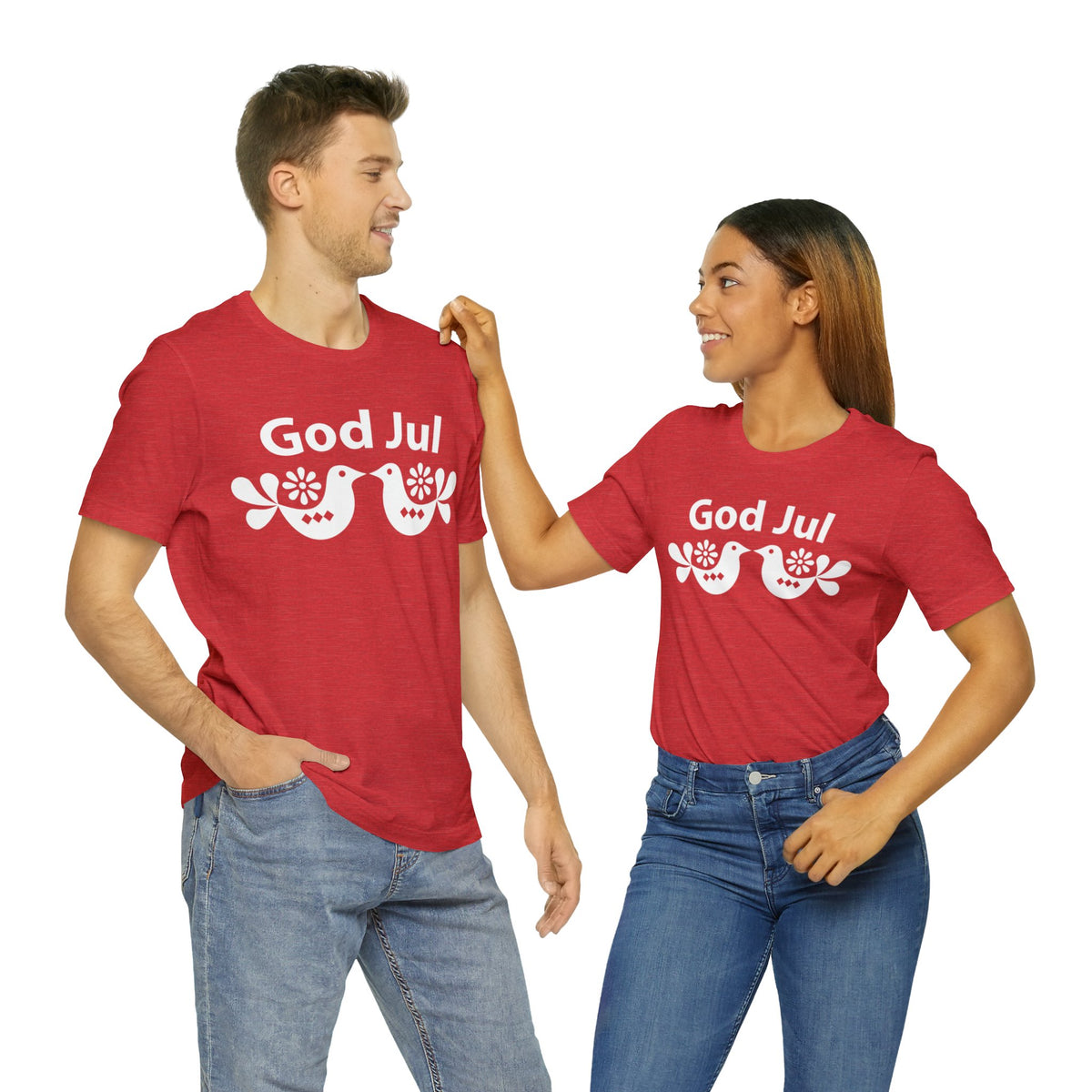 God Jul Swedish Christmas Folk Art Shirt | Nordic Scandi Christmas Gift |  Unisex Jersey T-shirt