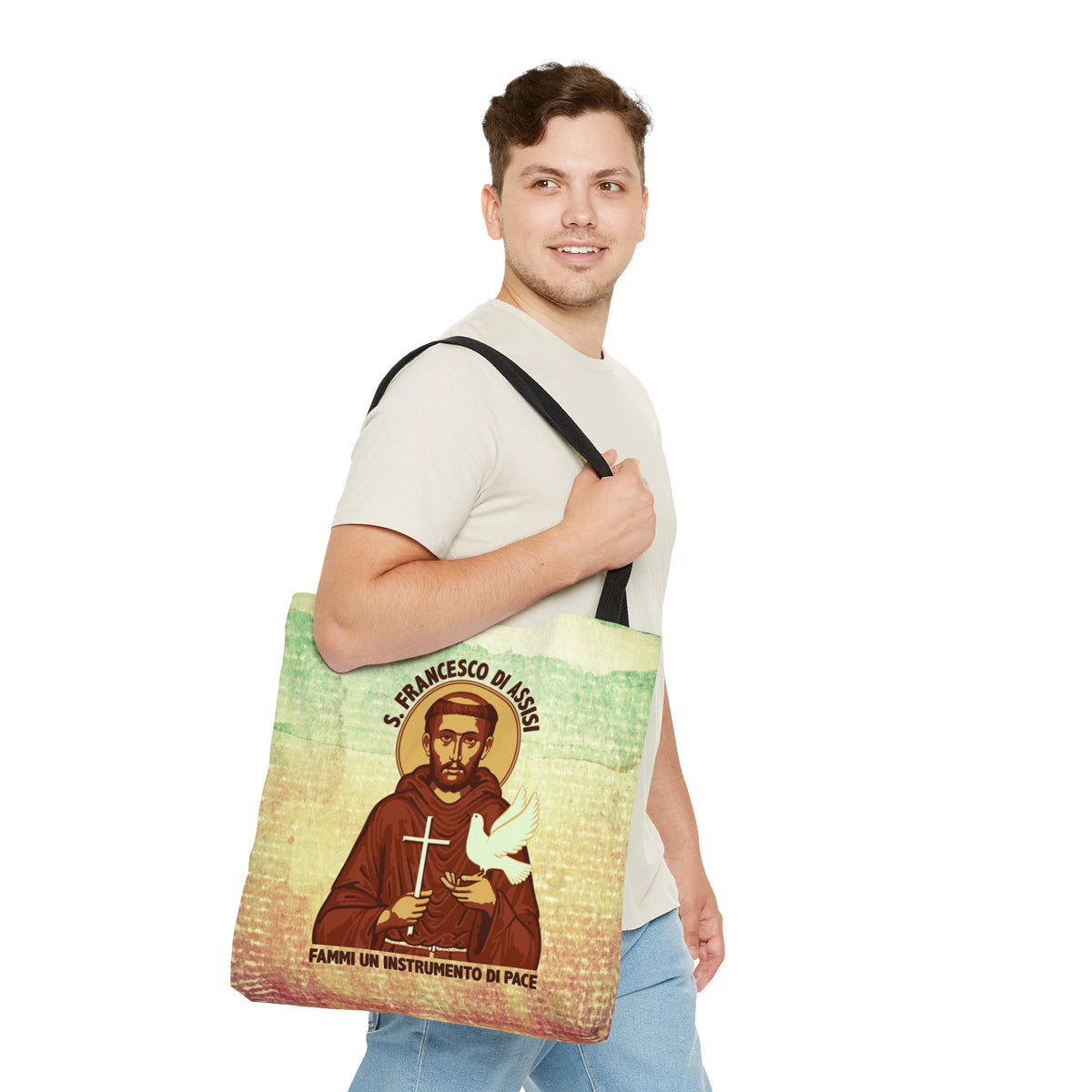 St Francis of Assisi Prayer Tote | Saint Francis Catholic Gift | Boxed Bottom Tote Bag
