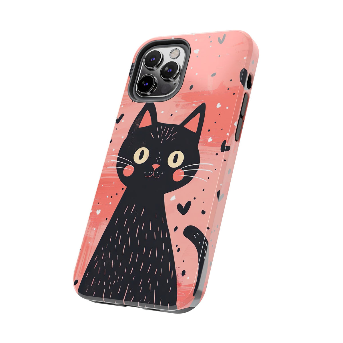 Cute Black Cat Valentine iPhone Case | Pink Heart Tough Phone Case | Kawaii Cat Lover Gift