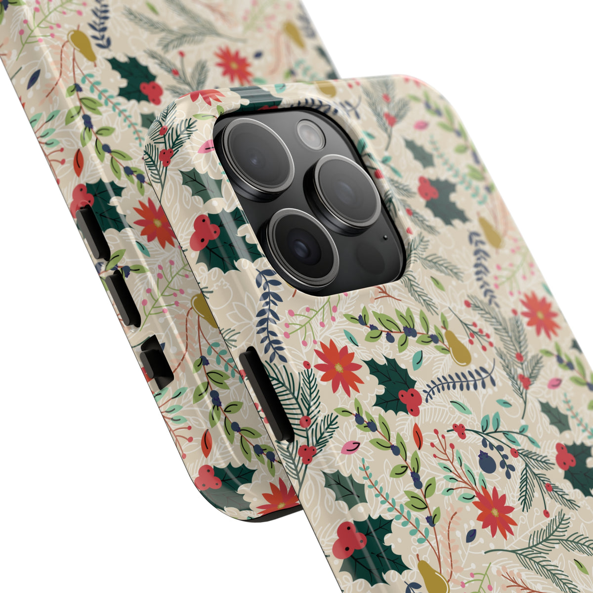 Vintage Christmas iPhone Case | iPhone 15 14 13 12 11 Phone Case | Christmas Holly Gift | Tough Impact-resistant Phone Case