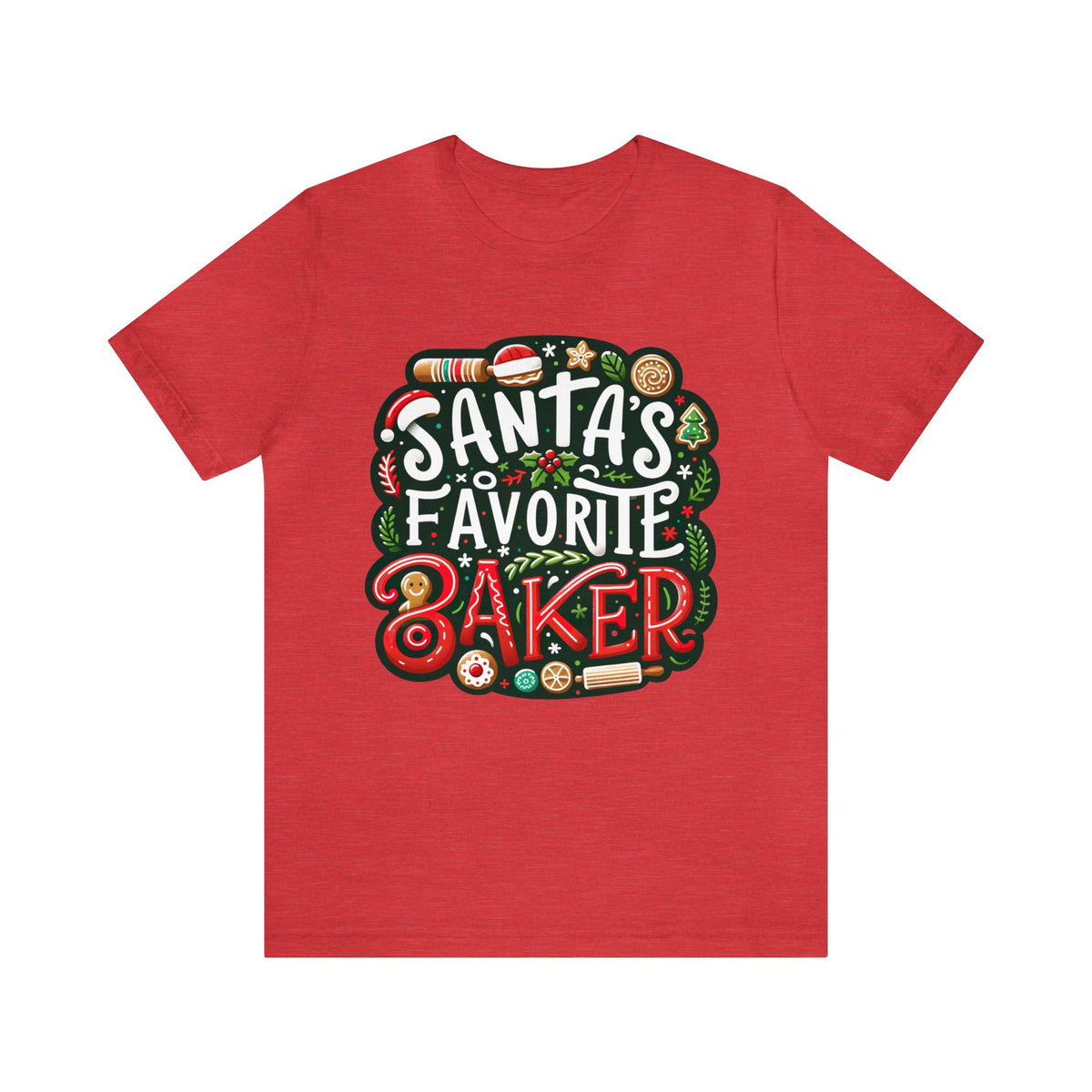 Santa's Favorite Baker Christmas Baking Shirt | Cute Baker Gift | Unisex Jersey T-shirt