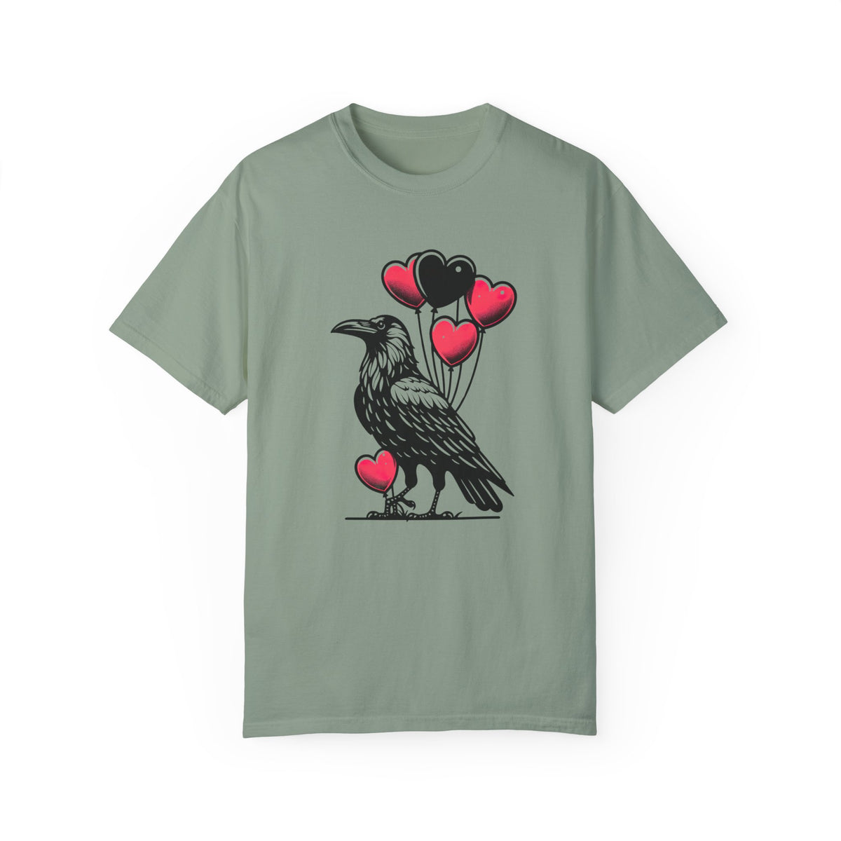 Crow Heart Balloons Valentines Day Shirt | Cute Crow Bird Lover Gift | Unisex Garment-Dyed T-shirt