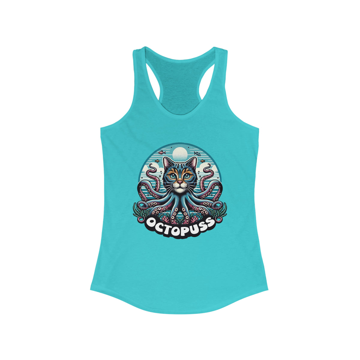 Octopuss Beach Bum Funny Cat Octopus Shirt | Cat Lover Gift | Beach Bum Shirt | Women's Slim-fit Racerback Tank Top