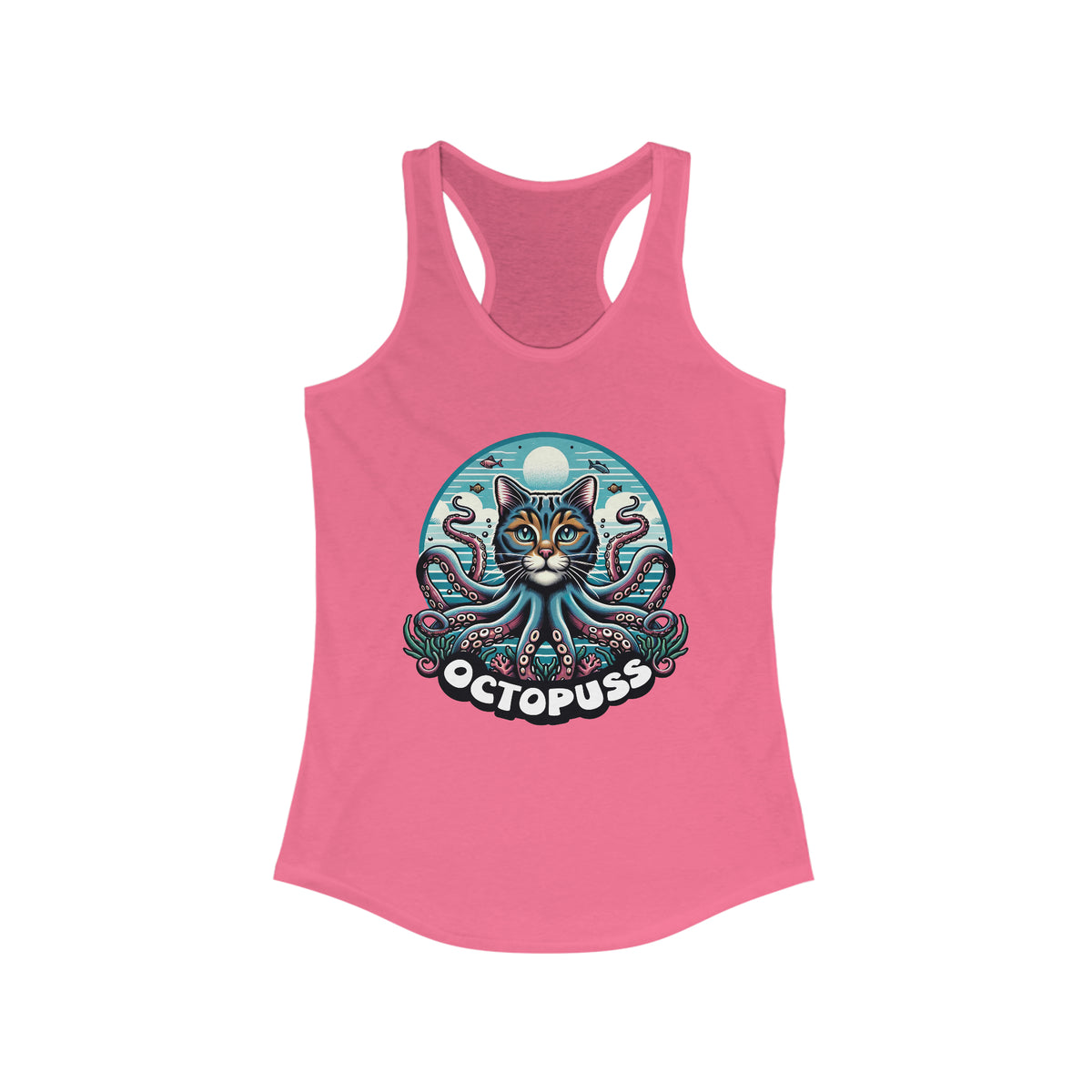 Octopuss Beach Bum Funny Cat Octopus Shirt | Cat Lover Gift | Beach Bum Shirt | Women's Slim-fit Racerback Tank Top