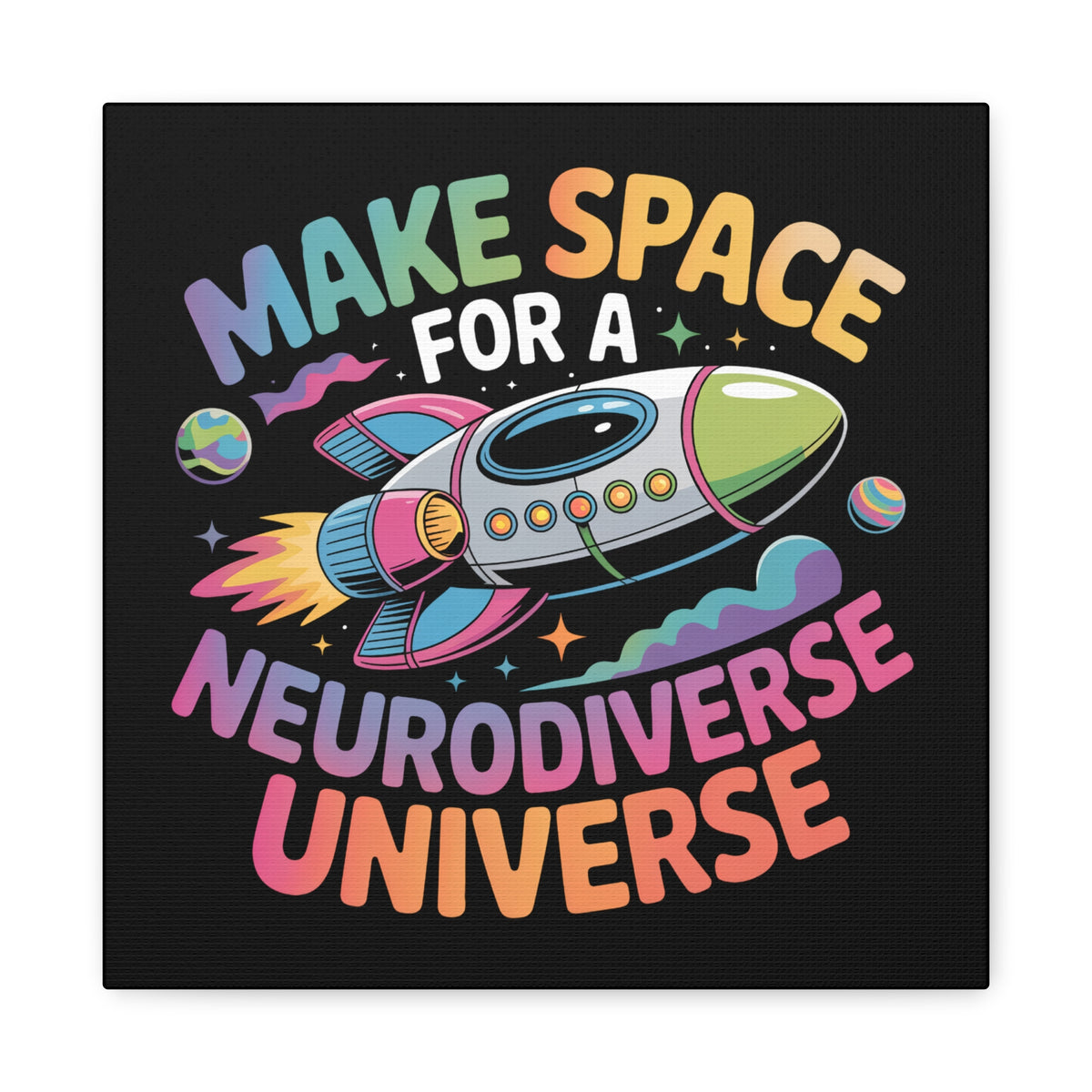 Neurodiverse Universe Canvas Wall Art | Kids Space Rocket Decor | Autism Acceptance Classroom Art