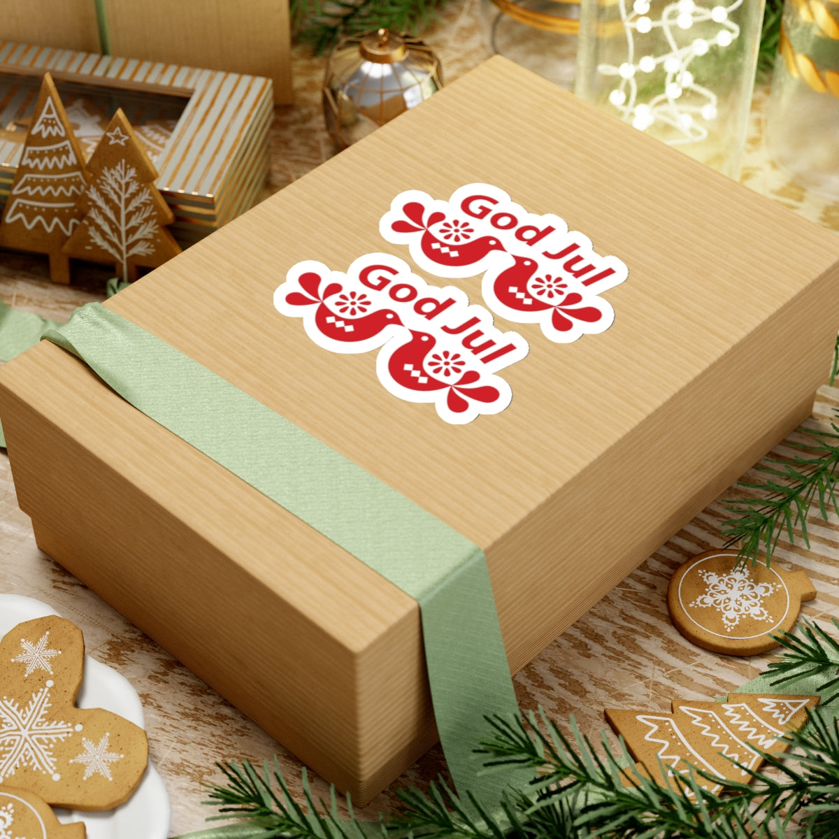 God Jul Folk Art Vinyl Sticker Set | Scandi Nordic Norwegian Christmas Gifts | Vinyl Kiss-Cut Stickers