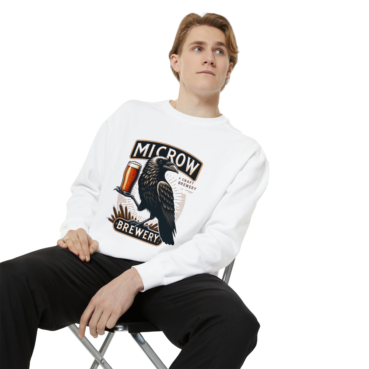 Funny Beer Sweatshirt | Retro Crow Shirt | Bird Lover Gift | Microbrewery Craft Beer Shirt | Comfort Colors Unisex Garment-Dyed Sweatshirt
